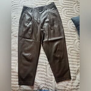 CALVIN KLEIN Pleated-Front, Faux-Leather Cropped Pants, Brown size 10